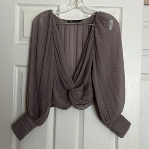 Zara Taupe Pleated Blouse XS